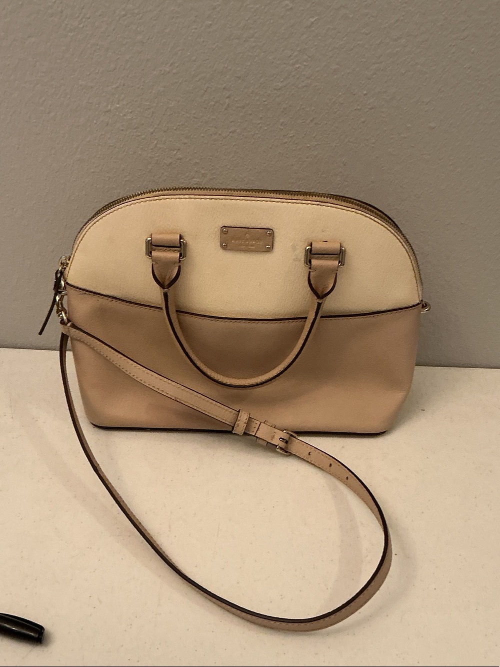 kate spade Two-Tone Cream and Tan Dome Satchel with Strap